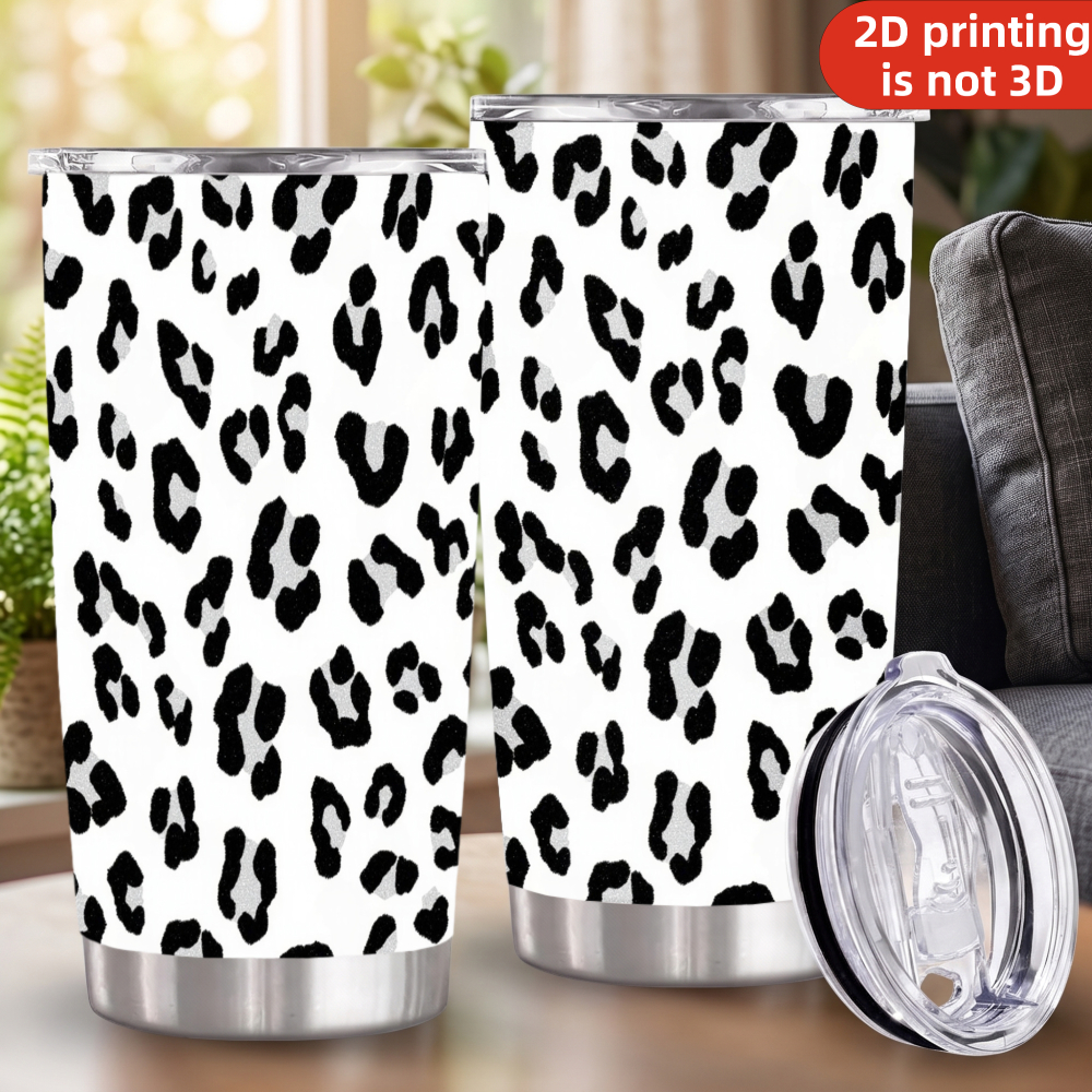 Tumbler 20Oz White - 20oz Siyah Gümüş Simli Leopar Desenli