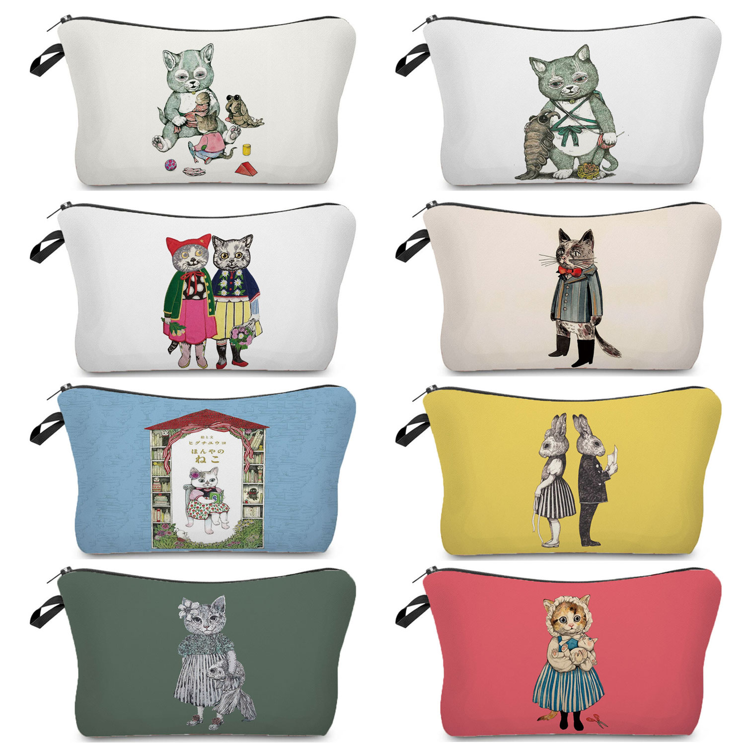 Pillow Cover Sublimation - Kadın Makyaj Çantası Moda Çizim Kedi