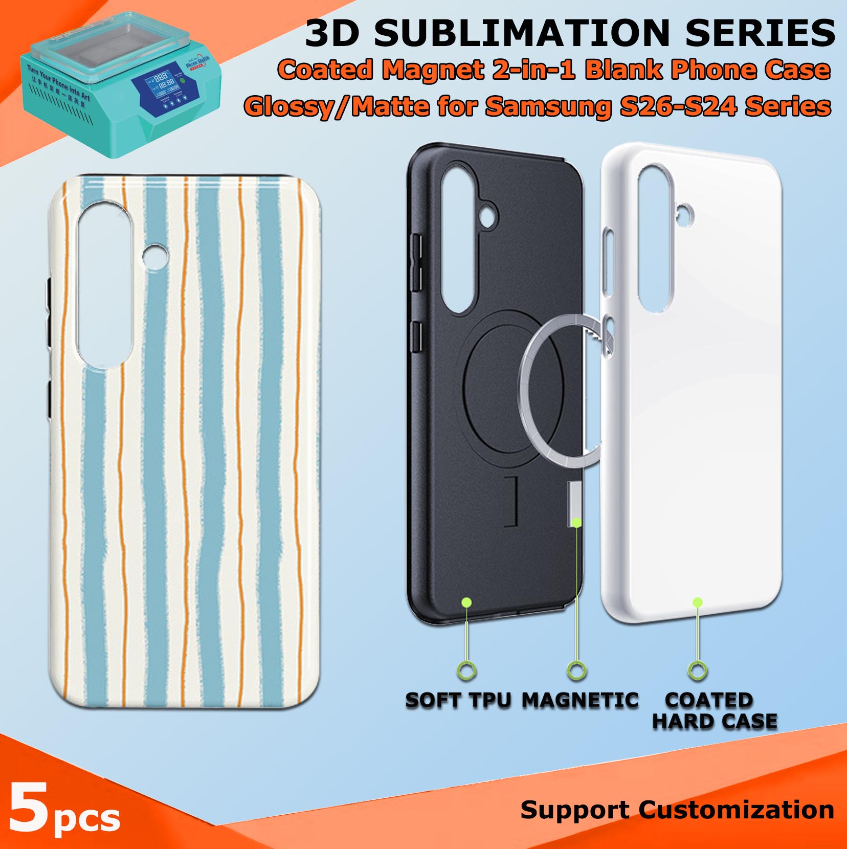 Phone Case Blank Print - Fonlyu 5'li Kaplamalı Mıknatıslı 2'si 1