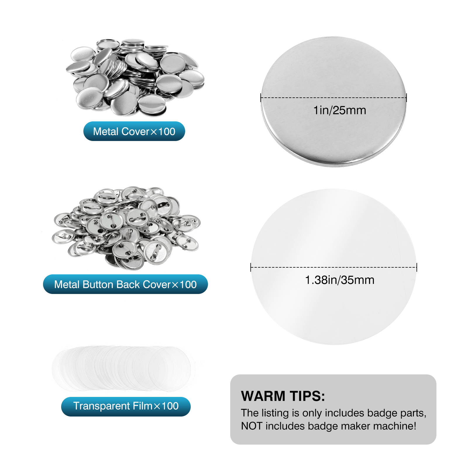 100 Adet Mini DIY Yuvarlak Ayn - Button Badge Blank incelemesi ve fiyatı